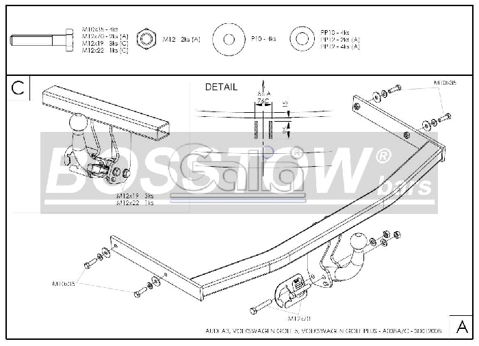 Anhängerkupplung für Audi-A3 3-Türer, nicht Quattro + S3, Baureihe 2003-2005 starr