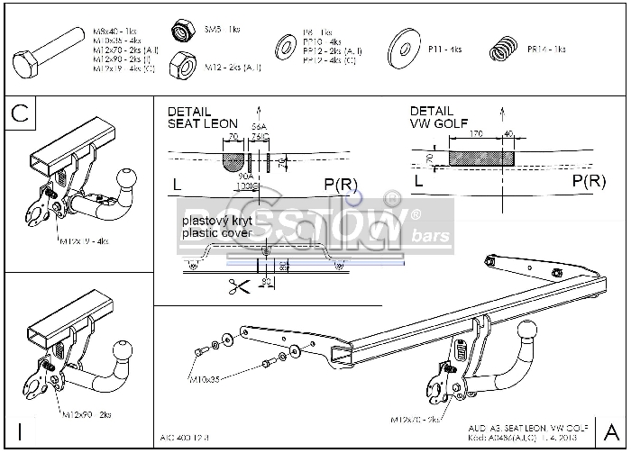 Anhängerkupplung für Audi A3 3-Türer 2014-2016 Ausf.: starr