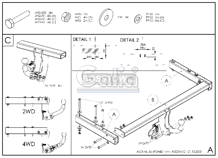 Anhängerkupplung für Audi A6 Limousine 4b, C5, Quattro, nicht S6 1997-2004 Ausf.: starr