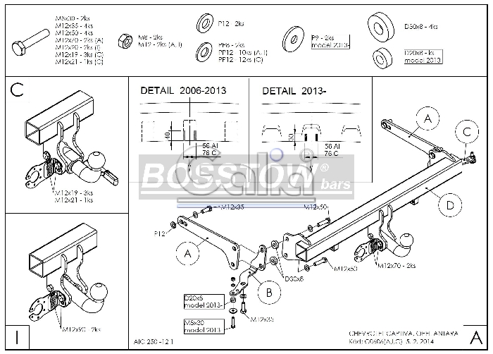 Anhängerkupplung für Chevrolet-Captiva Fzg. mit Elektrosatz Vorbereitung, Baureihe 2013- starr