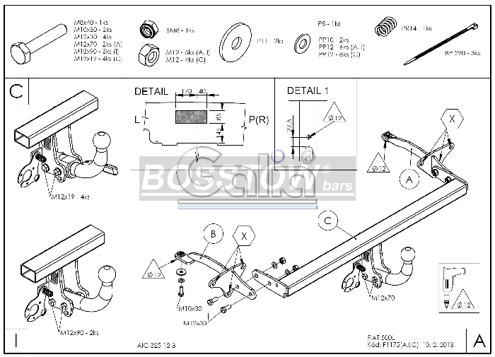 Anhängerkupplung für Fiat 500 L 2012-2017 Ausf.: starr