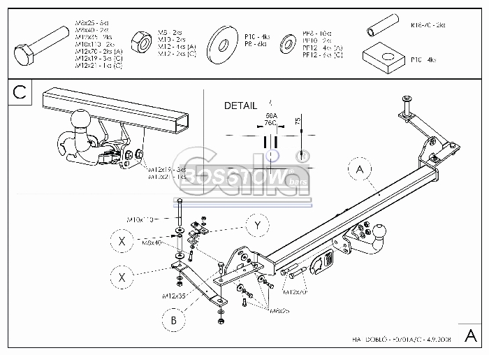 Anhängerkupplung für Fiat-Doblo 223, Baureihe 2000-2005 starr