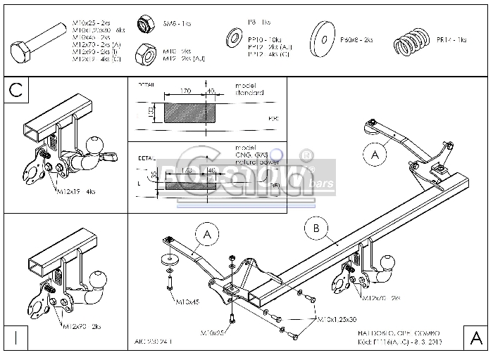 Anhängerkupplung für Fiat-Doblo Cargo 263 Maxi, spez. CNG, Baureihe 2010-2022 starr