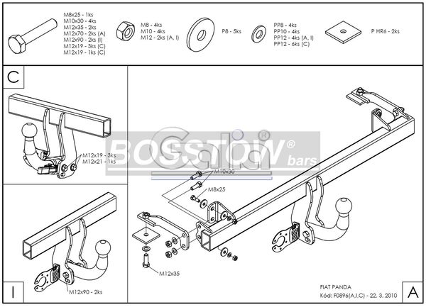 Anhängerkupplung für Fiat Panda 4X4, nicht Gasantrieb 2003-2011 Ausf.: starr