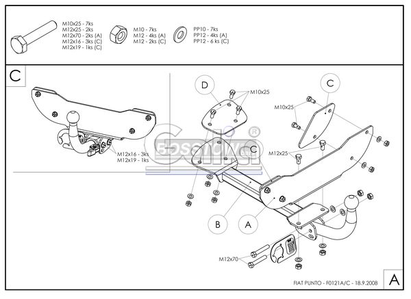 Anhängerkupplung für Fiat Punto Cabrio 1993-1999 Ausf.: starr