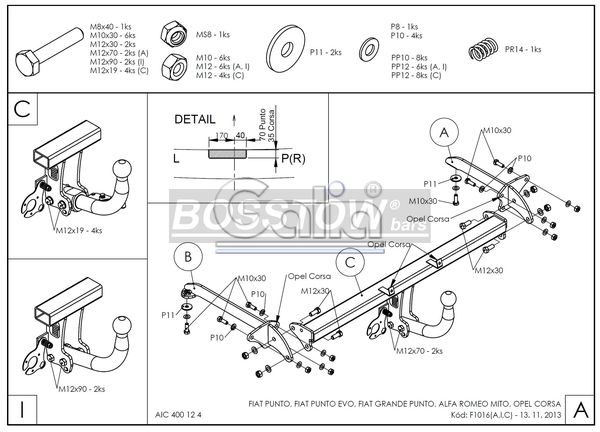 Anhängerkupplung für Fiat-Punto Evo, Baureihe 2009-2011 starr