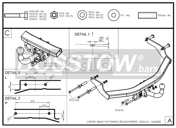 Anhängerkupplung für Fiat Qubo 2008- Ausf.: starr