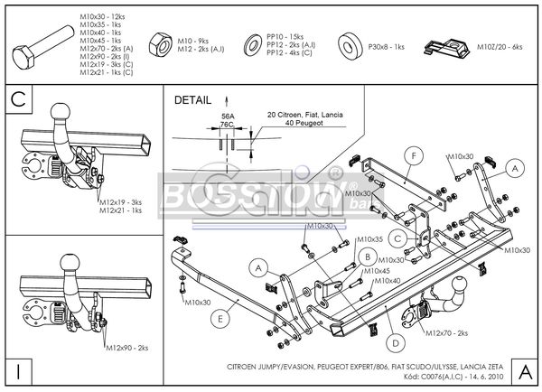 Anhängerkupplung für Fiat-Scudo Kasten/ Bus/ Kombi, Baureihe 2002-2007 starr