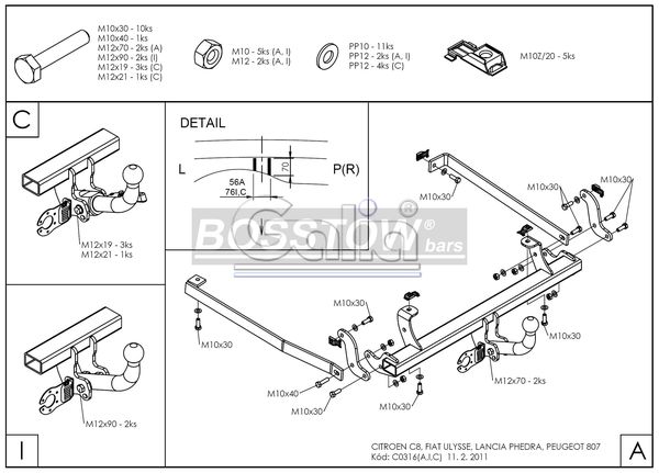 Anhängerkupplung für Fiat-Ulysse, Baureihe 2007-2011 starr