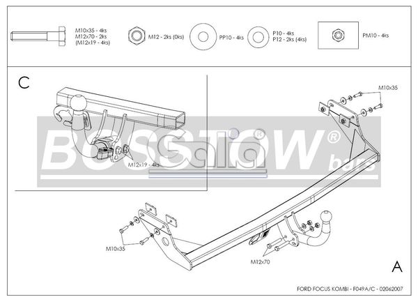 Anhängerkupplung für Ford-Focus Kombi, nicht RS, Baureihe 2003-2005 starr