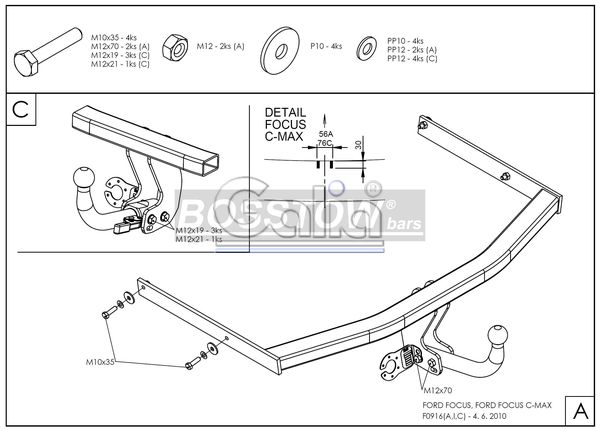 Anhängerkupplung für Ford Focus Fließheck, nicht ST 225, RS 2004-2008 Ausf.: starr