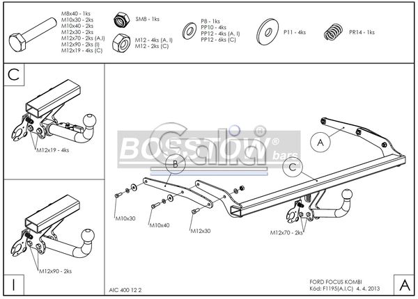 Anhängerkupplung für Ford-Focus Kombi, nicht RS, Baureihe 2011-2018 starr