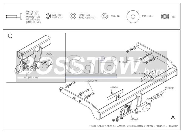 Anhängerkupplung für Ford-Galaxy Van, inkl. 4x4, Baureihe 2000-2006 starr