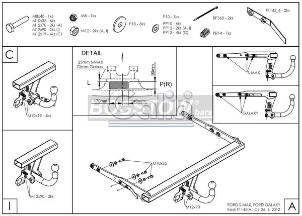 Anhängerkupplung für Ford-Galaxy nicht Fzg. mit Niveauregulierung, Baureihe 2006-2008 starr