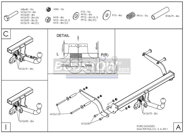 Anhängerkupplung für Ford-Mondeo Fließheck Lim nicht 4x4, nicht RS,ST, nicht Titanium, Baureihe 2000-2007 starr