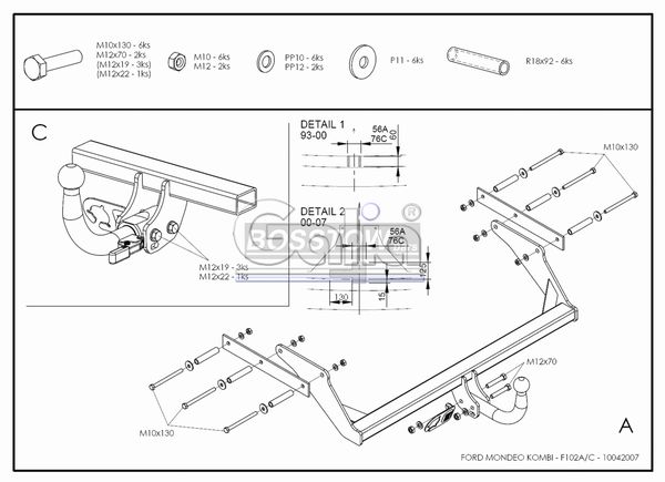 Anhängerkupplung für Ford Mondeo Turnier, nicht 4x4, nicht RS,ST 1993-2000 Ausf.: starr