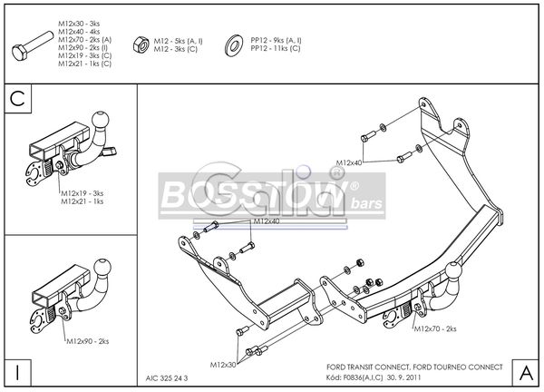 Anhängerkupplung für Ford-Transit Connect kurzer und langer Radstand, Baureihe 2002-2013 starr