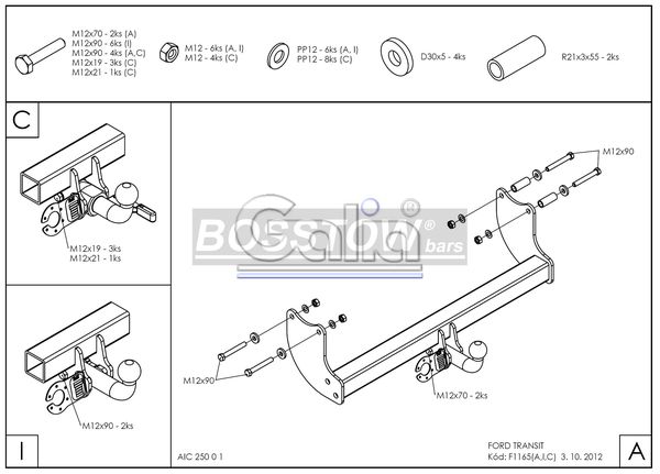 Anhängerkupplung für Ford-Transit Pritsche, Baureihe 2006-2014 starr