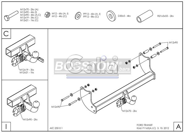 Anhängerkupplung für Ford Transit Pritsche 2016-2019 Ausf.: starr