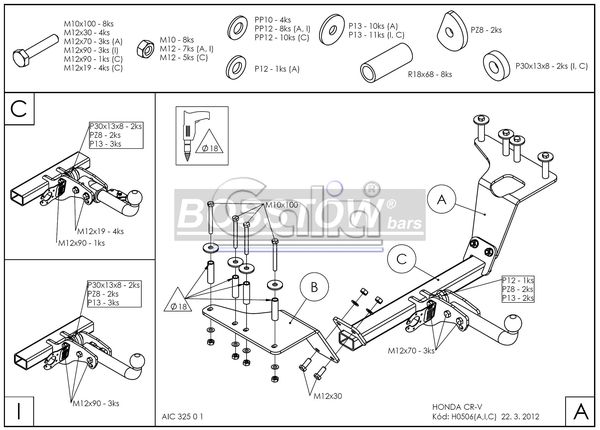 Anhängerkupplung für Honda-CR-V 4X4, Baureihe 2002-2006 starr