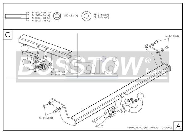 Anhängerkupplung für Hyundai-Accent Fließheck Lim, Baureihe 2006- starr