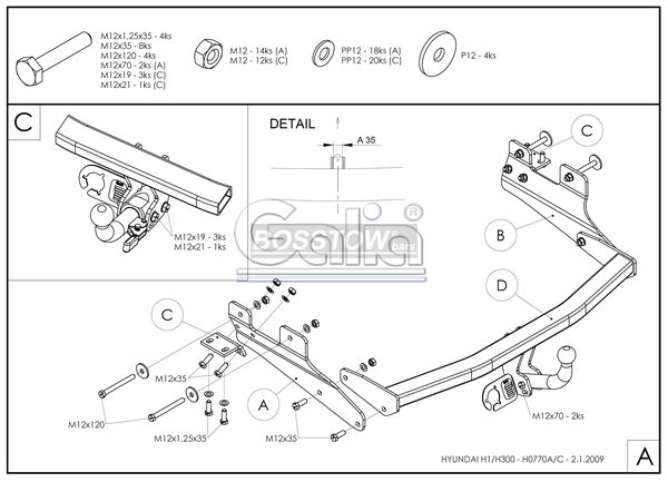 Anhängerkupplung für Hyundai-H-1, und Starex (TQ) Kastenwagen mit Heckklappe, Baureihe 2007- starr