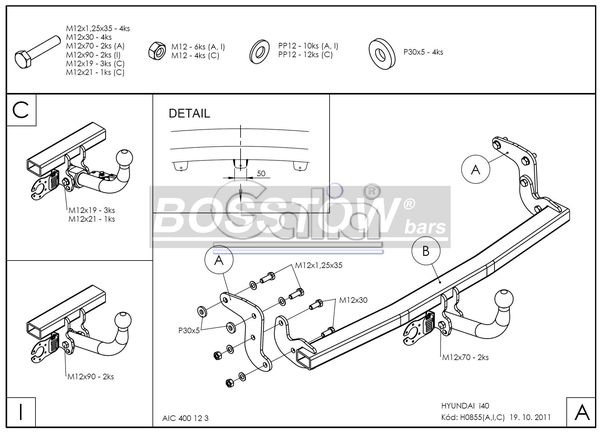 Anhängerkupplung für Hyundai-I40 Kombi, Baureihe 2011- starr