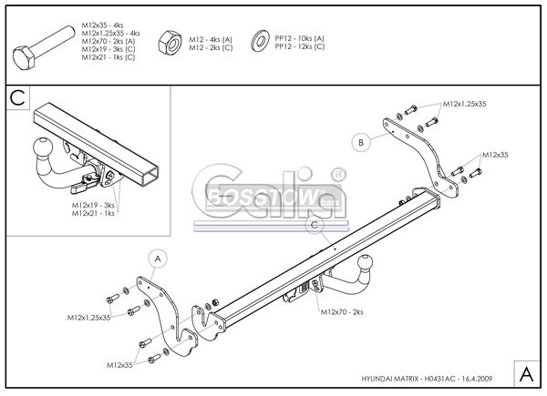 Anhängerkupplung für Hyundai-Matrix (FC), Baureihe 2001-2009 starr