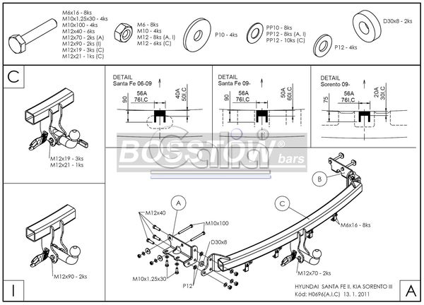 Anhängerkupplung für Hyundai-Santa Fe CM, Baureihe 2006-2009 starr