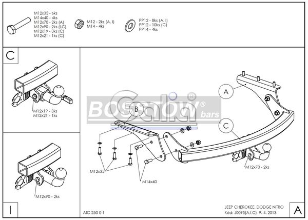 Anhängerkupplung für Jeep-Cherokee KK, Baureihe 2008- starr