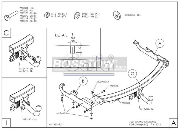 Anhängerkupplung für Jeep-Grand Cherokee WG, WJ, Baureihe 1999-2005 starr