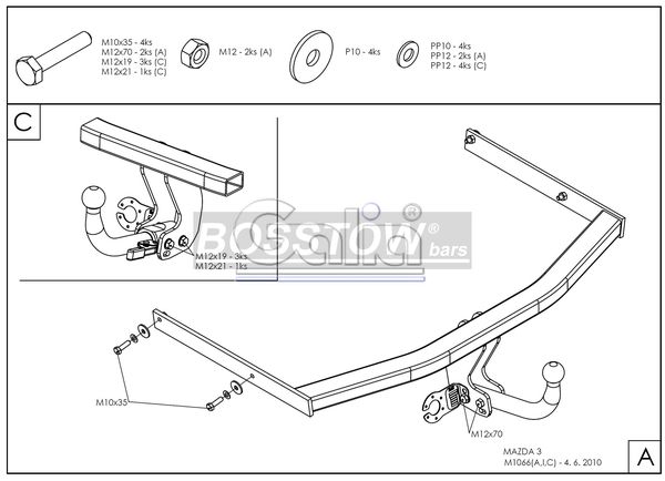 Anhängerkupplung für Mazda-3 Stufenheck, Baureihe 2003-2009 starr