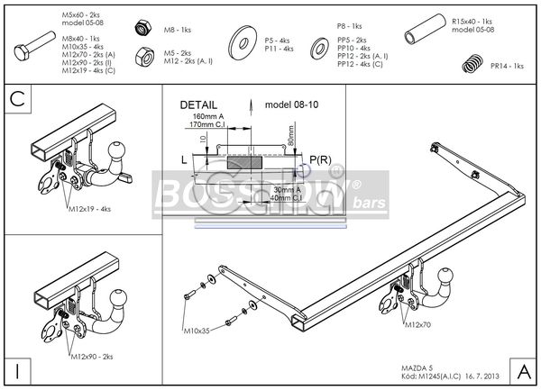 Anhängerkupplung für Mazda-5, Baureihe 2005-2008 starr