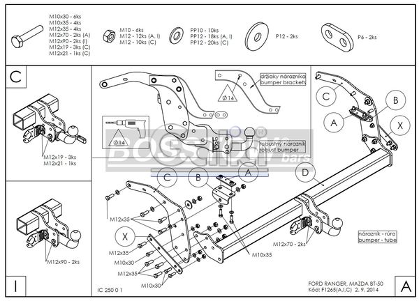 Anhängerkupplung für Mazda-BT-50 4WD m. Rohrstoßfänger, Baureihe 2012- starr