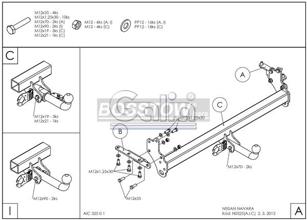 Anhängerkupplung für Nissan-Pick-Up NP300 D22 mit Trittstoßstange, Baureihe 2005-2010 starr