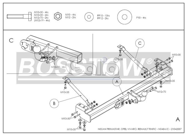 Anhängerkupplung für Nissan-Primastar, Baureihe 2008-2016 starr