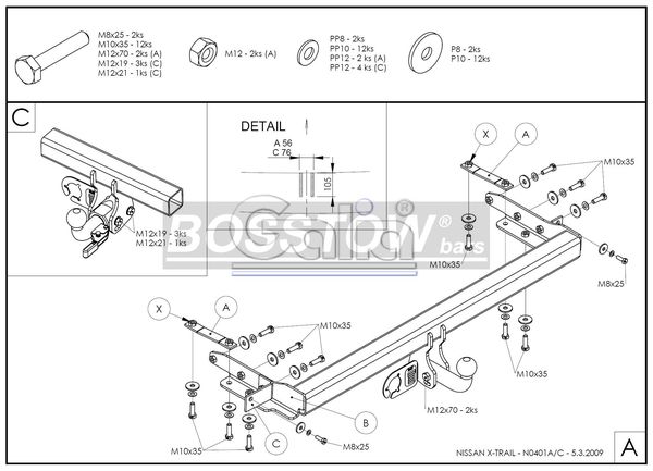 Anhängerkupplung für Nissan-X-Trail T30, Baureihe 2002-2007 starr