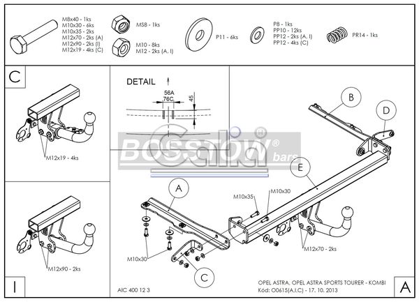 Anhängerkupplung für Opel-Astra J, Stufenheck, Baureihe 2012- starr