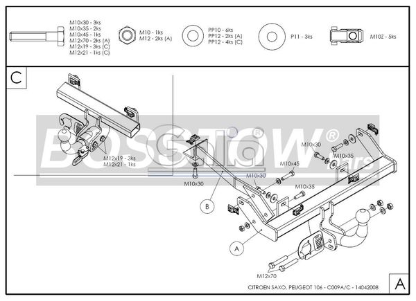 Anhängerkupplung für Peugeot-106, Baureihe 1996-2005 starr