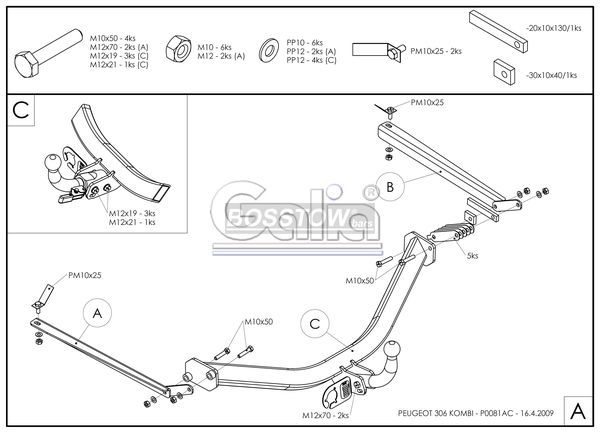 Anhängerkupplung für Peugeot 306 Kombi 1997-2002 Ausf.: starr