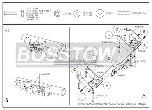 Anhängerkupplung für Peugeot-Boxer Pritsche, 2 WD, Baureihe 2002-2006 starr