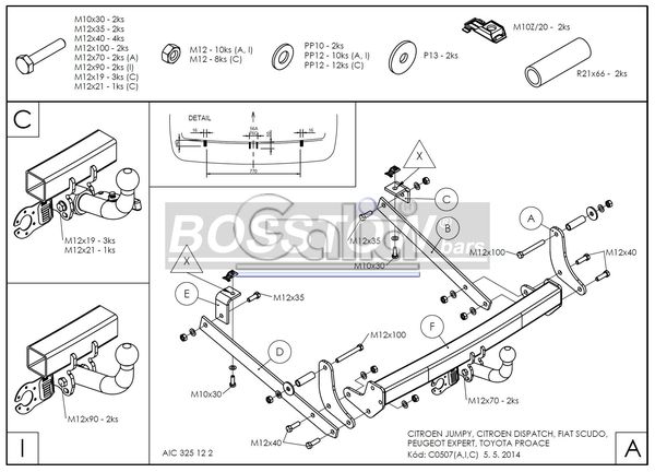 Anhängerkupplung für Peugeot-Expert Kasten/ Bus/ Kombi, Baureihe 2007-2016 starr