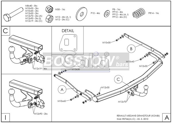 Anhängerkupplung für Renault-Megane Kombi, Baureihe 2003-2009 starr