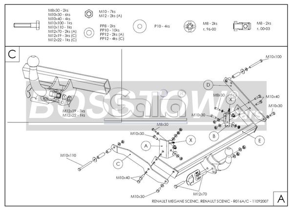 Anhängerkupplung für Renault Scenic Scenic I, nicht 2. 0 16V 1999-2000 Ausf.: starr