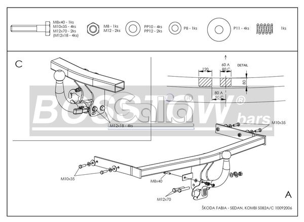 Anhängerkupplung für Skoda-Fabia Kombi, inkl. Praktik, nicht GT, Baureihe 2001-2007 starr