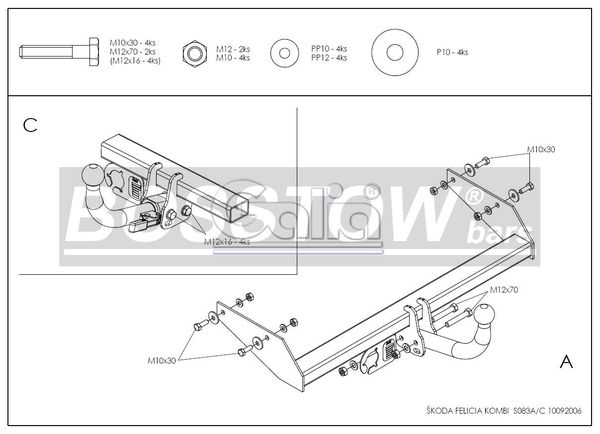 Anhängerkupplung für Skoda Felicia Kombi Vanplus 1995-2001 Ausf.: starr