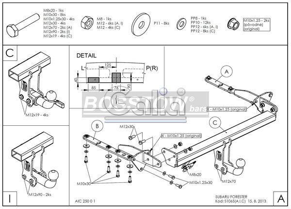 Anhängerkupplung für Subaru-Forester, Baureihe 2013-2019 starr