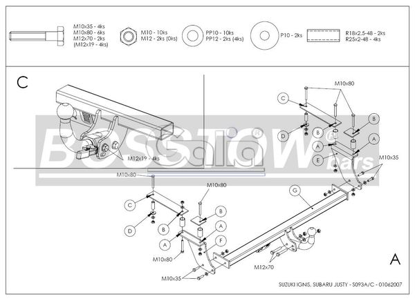 Anhängerkupplung für Subaru-Justy IV, Baureihe 2003-2007 starr