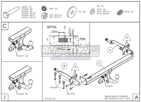 Anhängerkupplung für Subaru-Legacy Kombi, (BM/BR), Baureihe 2009- starr