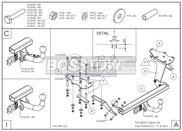 Anhängerkupplung für Suzuki-SX4 Geländewagen, Fließheck, 2WD / 4 WD, Baureihe 2006-2013 starr